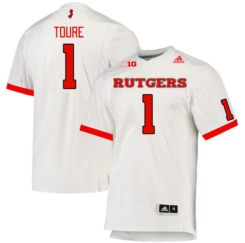 Men #1 Mohamed Toure Rutgers Scarlet Knights College Football Jerseys Stitched Sale-White